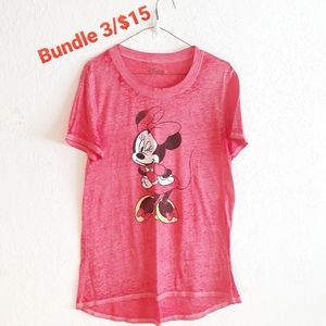 Minnie Mouse Red Distressed Graphic Tee Shirt Size Large